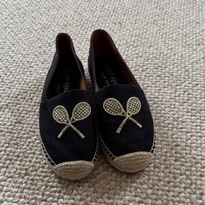 kate spade Black Espadrille Flats with Gold Racket Embroidery